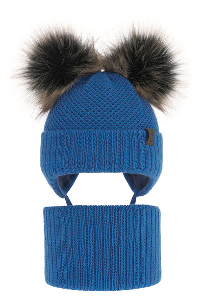 Boy's winter set: hat and tube scarf blue Randel with two pompom