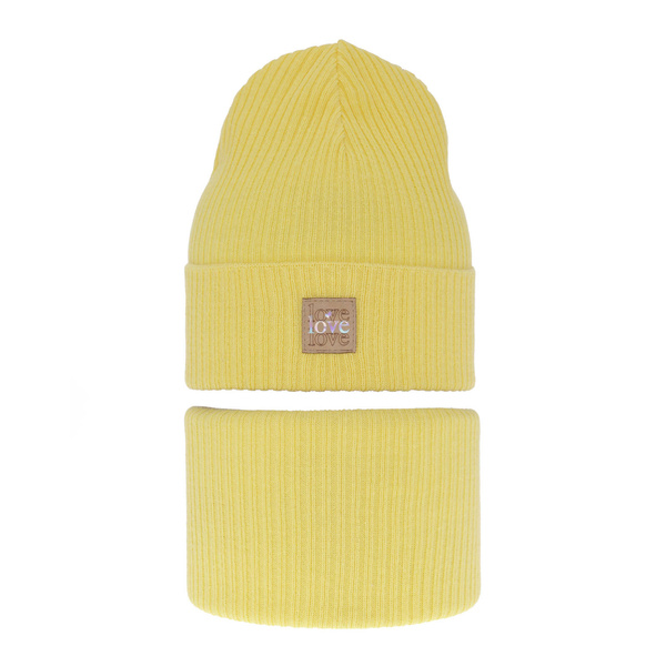 Girl's spring/ autumn set: hat and tube scarf yellow Furora