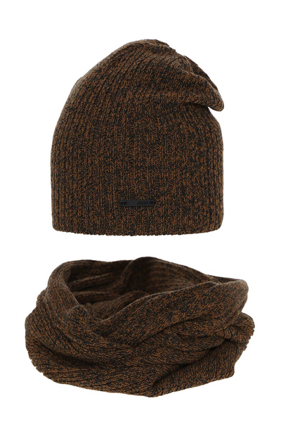 Boy's winter set: hat and tube scarf brown Elmer