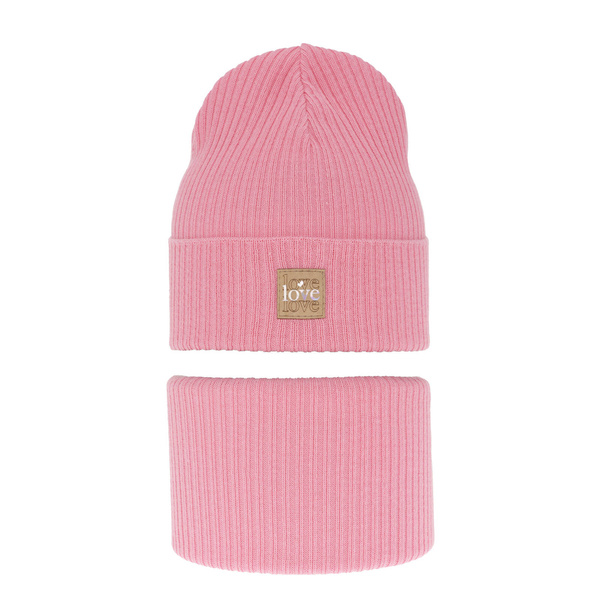 Girl's spring/ autumn set: hat and tube scarf pink Furora