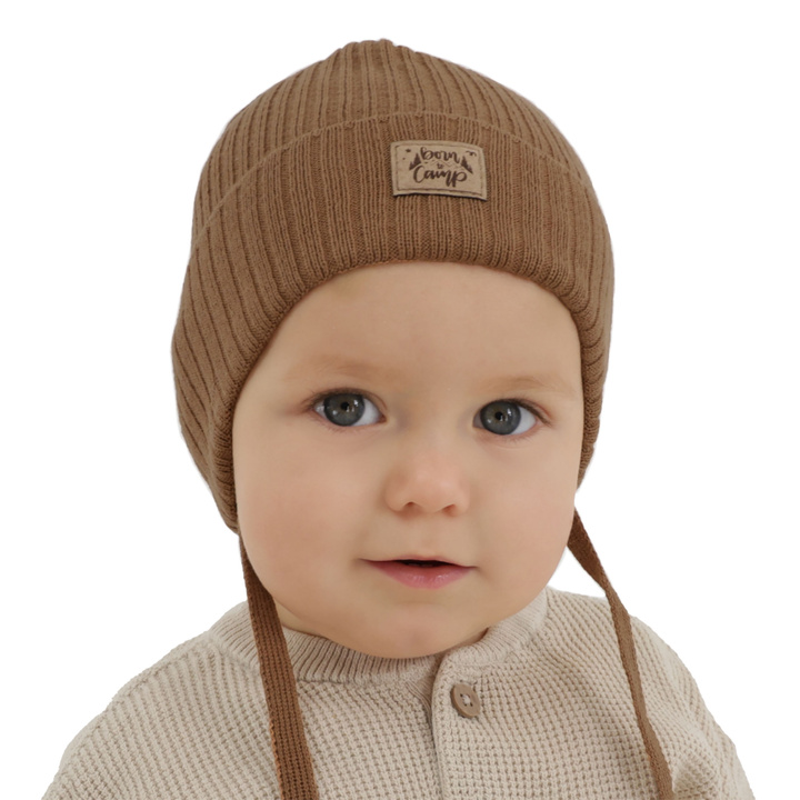 Boy's spring/ autumn hat, camel, with ears, with cotton, Fenris