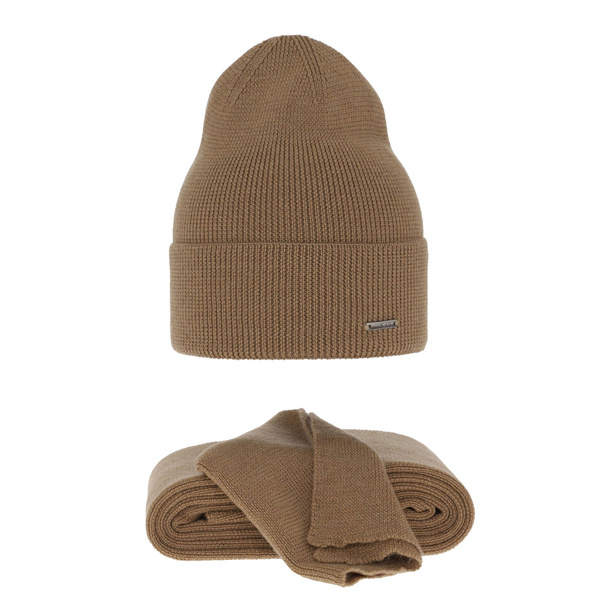 Women's spring and winter set: hat and scarf camel 100% extra fine merino wool Melpomena