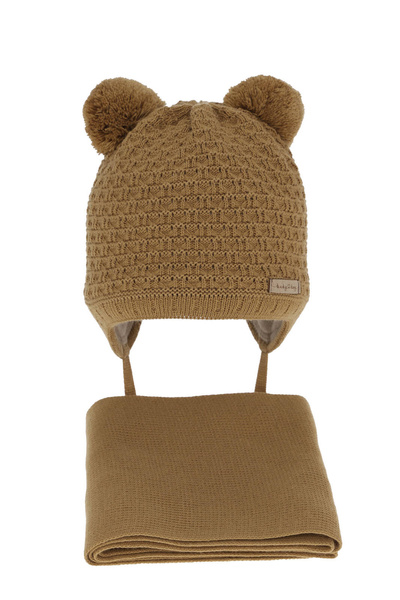 Boys winter set hat and scarf camel with two pompoms Franki