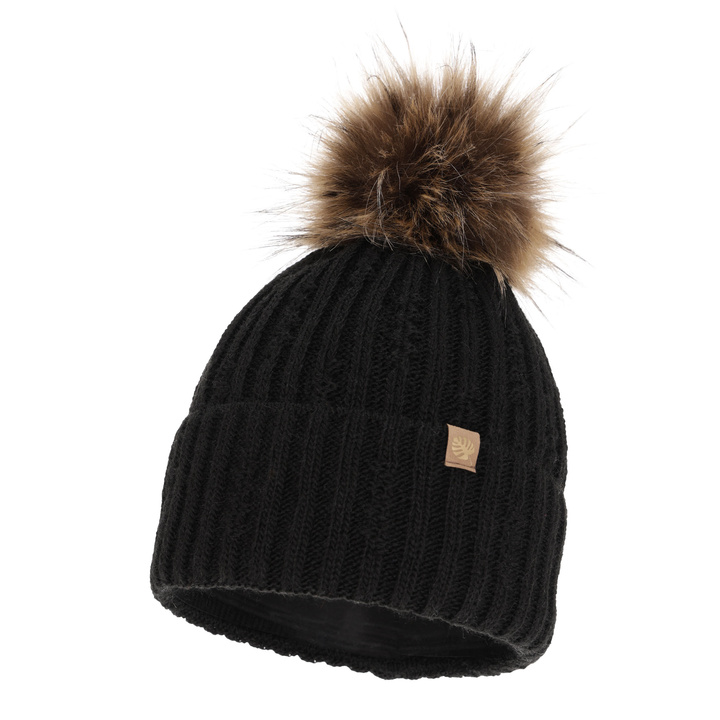 Woman's winter hat black Savona with pompom