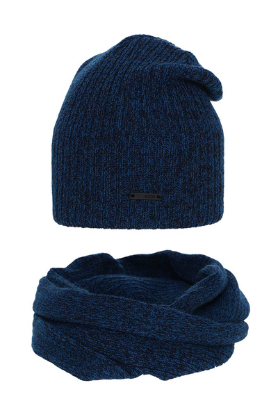 Boy's winter set: hat and tube scarf blue Elmer