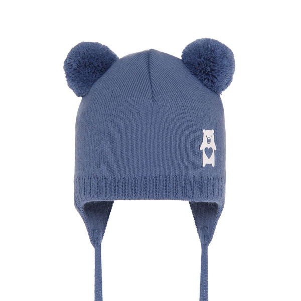 Boy's spring/ autumn hat blue Barney with two pompom