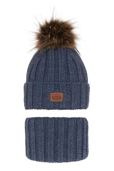 Boy's winter set: hat and tube scarf blue Remes with pompom