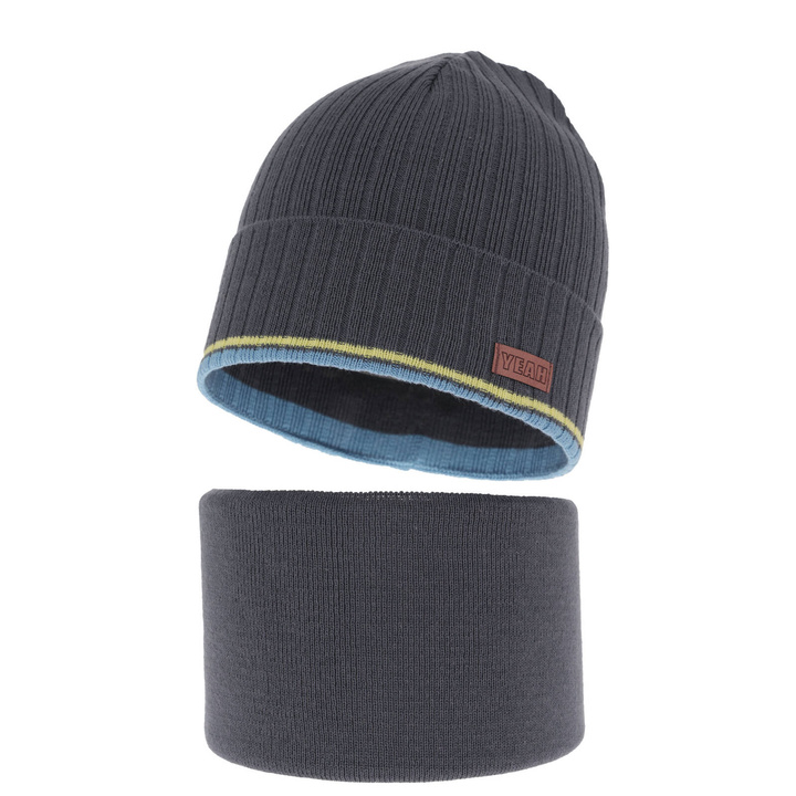 Children's autumn/ spring set: hat and tube scarf, with cotton, grey London