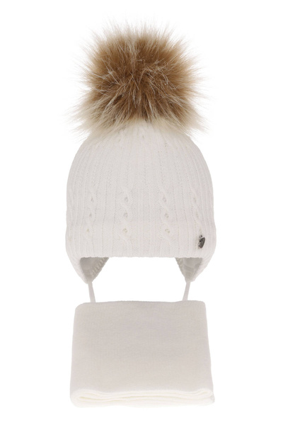 Girl's winter set: hat and scarf white with pompom Amana