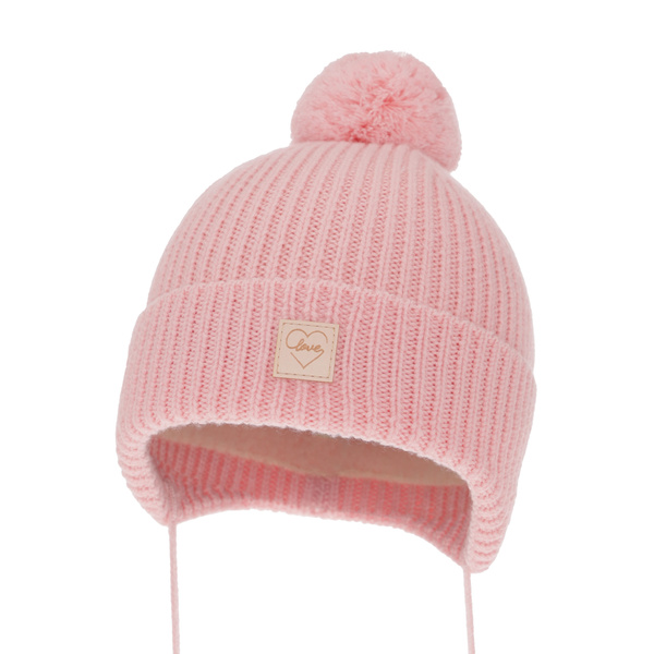 Girls' winter hat pink 100% extra fine merino wool, lined with wool fleece Hakkari