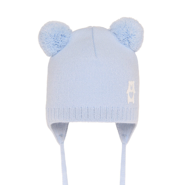 Boy's spring/ autumn hat blue Barney with two pompom