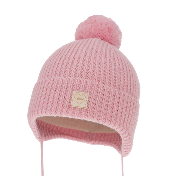 Girls' winter hat pink 100% extra fine merino wool, lined with wool fleece Havana