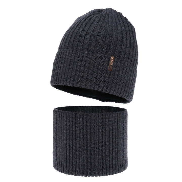Boy's winter set: hat and tube scarf, grey, 100% merino wool, Gizmo