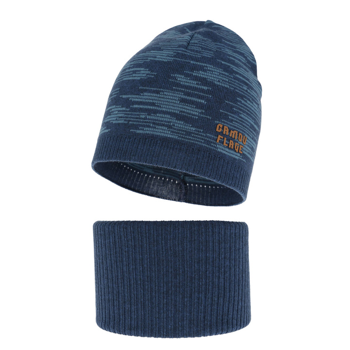 Children's autumn/ spring set: hat and tube scarf, with cotton, blue Carter