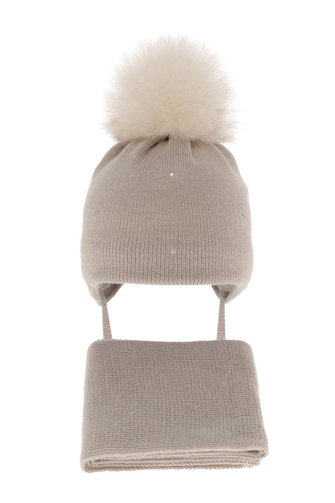 Girl's winter set: hat and scarf in beige merino wool Rosalina