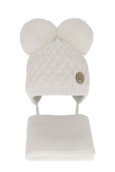 Girls winter set hat and scarf white with two pompoms Anava