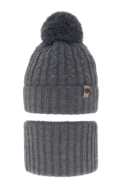 Boy's winter set: hat and tube scarf grey with pompom Almond