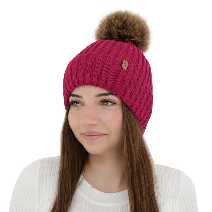 Woman's winter hat, amaranth, with merino wool, Zamira