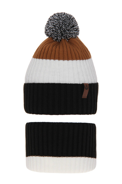 Boy's winter set: hat and tube scarf black Karson with pompom