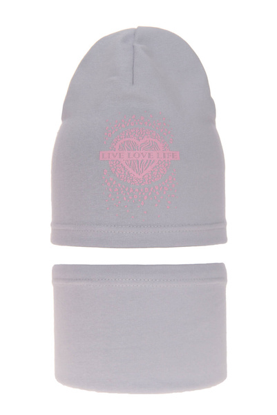 Girl's spring/ autumn cotton set: hat and tube scarf grey Esmeralda