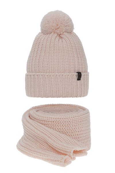 Woman's winter set: hat and scarf pink Lupita with pompom