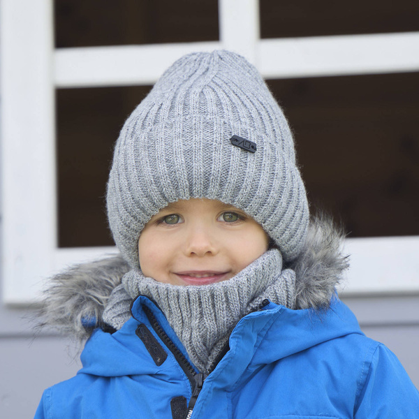 Boy's winter set: hat and tube scarf grey Zeno