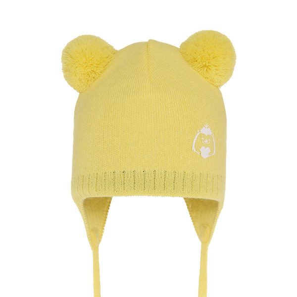 Girl's spring/ autumn hat yellow Bunia with two pompom