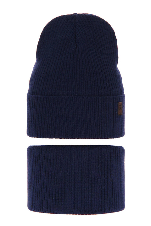 Children's autumn/ spring set: hat and tube scarf, with cotton, navy blue Dragon