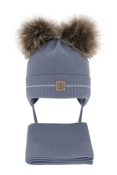 Boy's winter set: hat and scarf blue with two pompom Melon