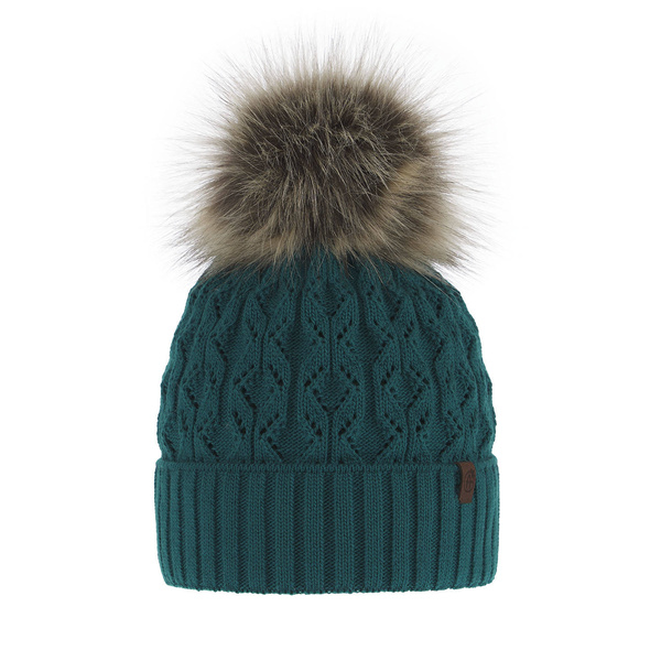 Woman's winter hat green Katty with pompom