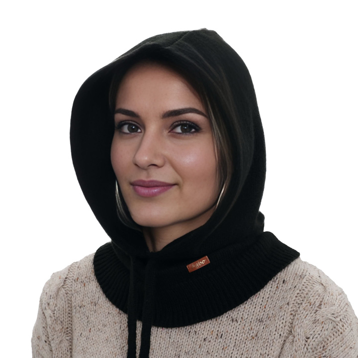 Women's winter balaclava, black, with merino wool, Elizabeth