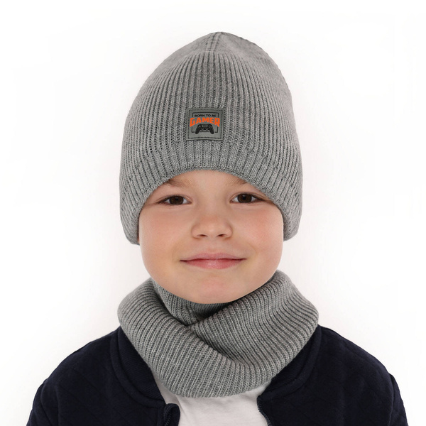 Boy's winter set: hat and tube scarf grey Gami