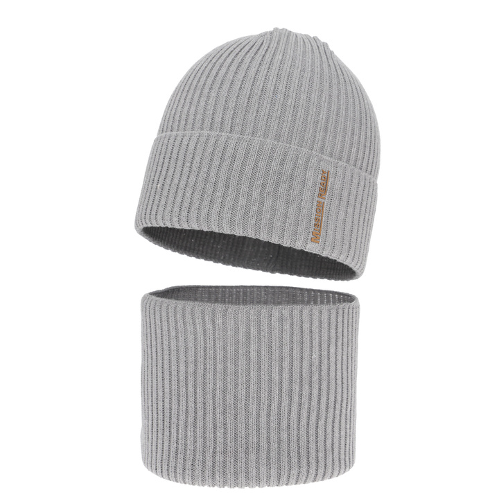 Boy's hat and snood spring/autumn set, with cotton, grey, Norwin