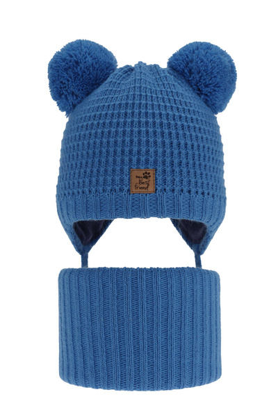 Boy's winter set: hat and tube scarf blue with two pompoms Krispi