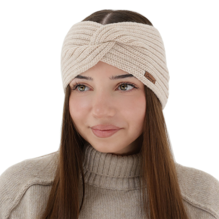 Woman's winter headband, light beige, 100% merino wool, Veka