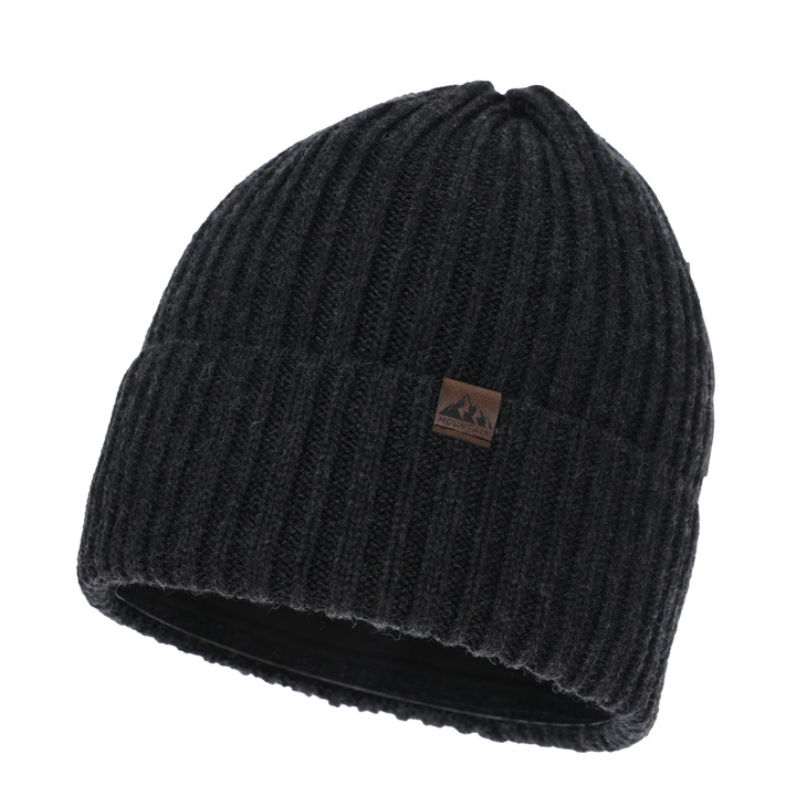 Men's winter hat, dark grey, with merino wool, Huno