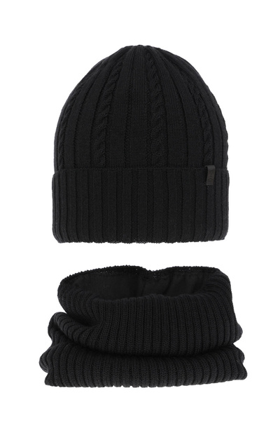 Boy's winter set: hat and tube scarf black merino wool Kairo