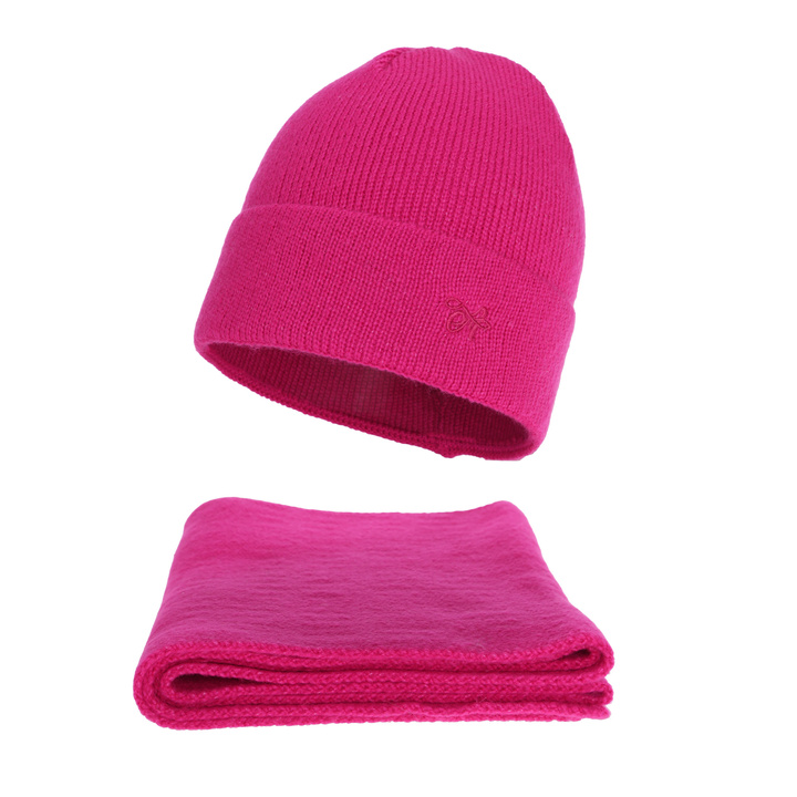 Woman's winter set: hat and scarf, pink, Rava