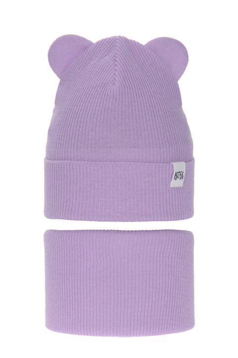 Girl's spring/ autumn set: hat and tube scarf, with cotton, violet Kajra