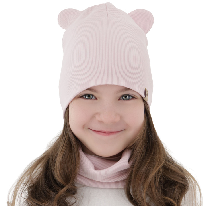 Girl's spring, autumn set: hat and tube scarf, pink, cotton, Luminia