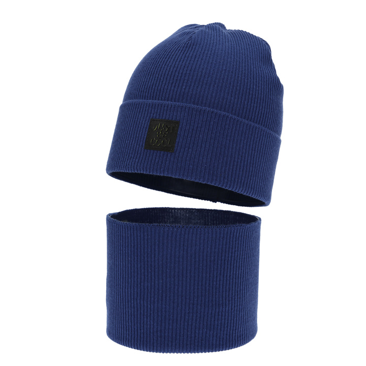 Boy's spring, autumn set: hat and tube scarf, with cotton, blue, Jonas
