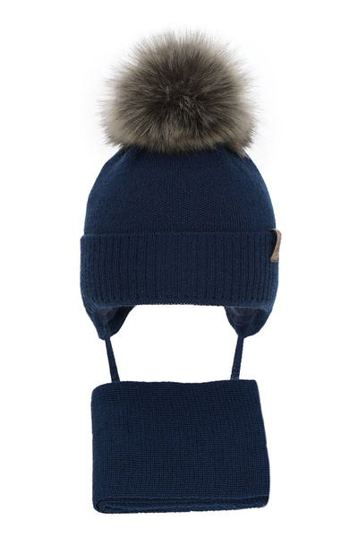 Boy's winter set: navy blue merino wool hat and scarf Rafael