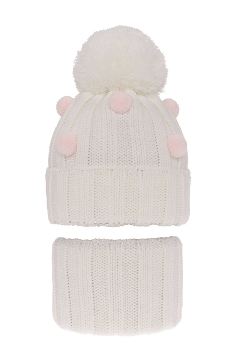 Girl's winter set: hat and tube scarf white Hekate with pompom