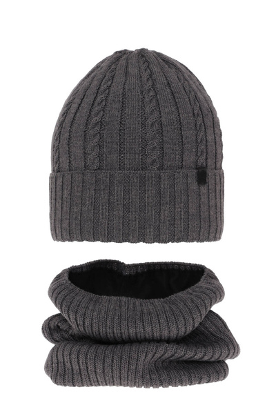 Boy's winter set: hat and tube scarf grey merino wool Kairo