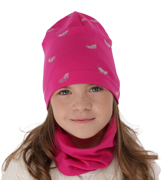 Girl's spring/ autumn cotton set: hat and tube scarf amaranth Florena