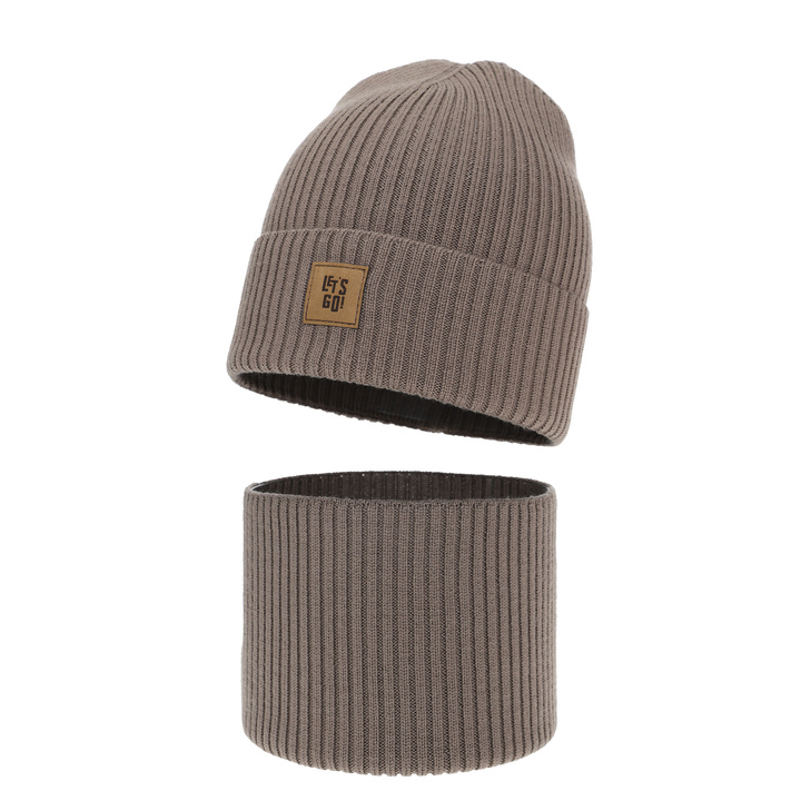Boy's spring, autumn set: hat and tube scarf brown 100% merino wool Vanto