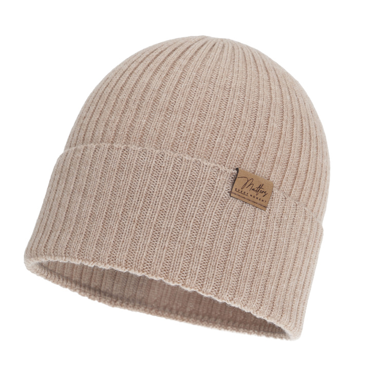 Woman's spring/ autumn hat, beige, 100% merino wool, seamless, Fabrizia