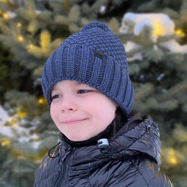 Boy's winter hat blue Polins with pompom