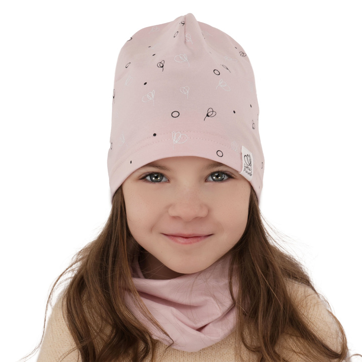 Girl's spring/ autumn cotton set: hat and tube scarf pink Fiora