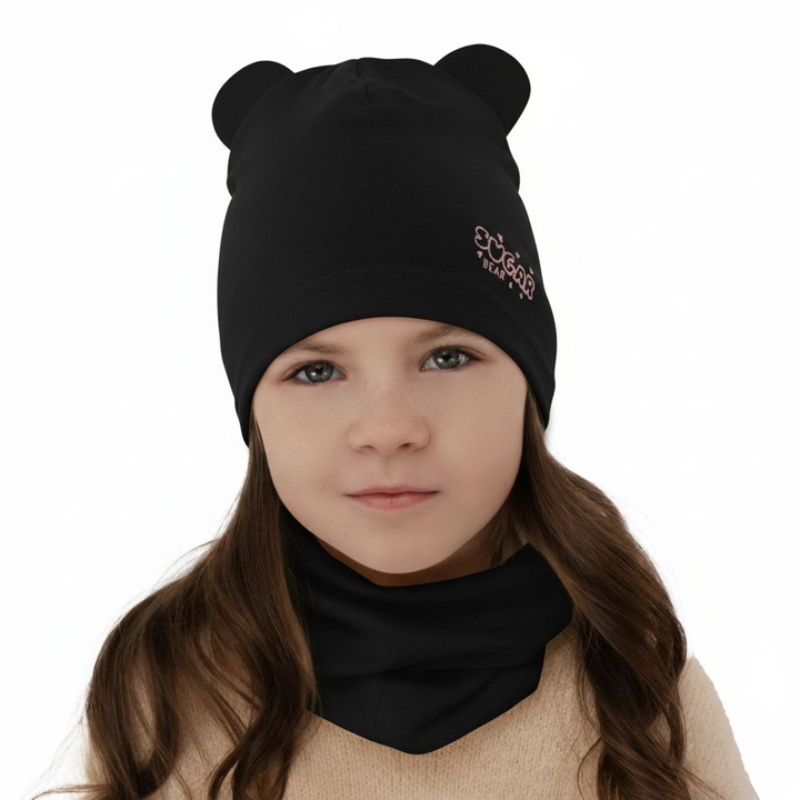 Girl's spring/ autumn cotton set: hat and tube scarf black Cyntia